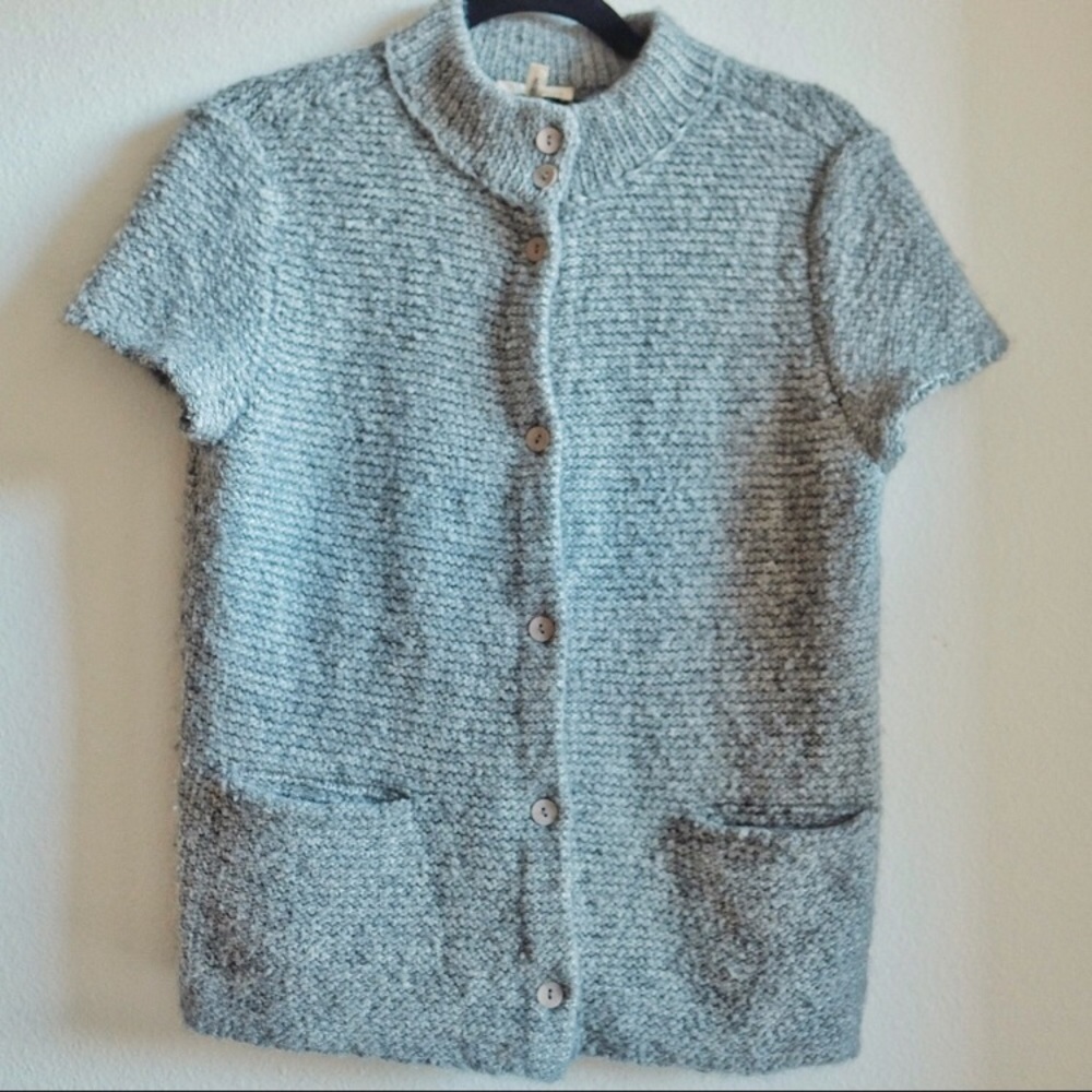 Eileen Fisher gray wool short sleeve sweater